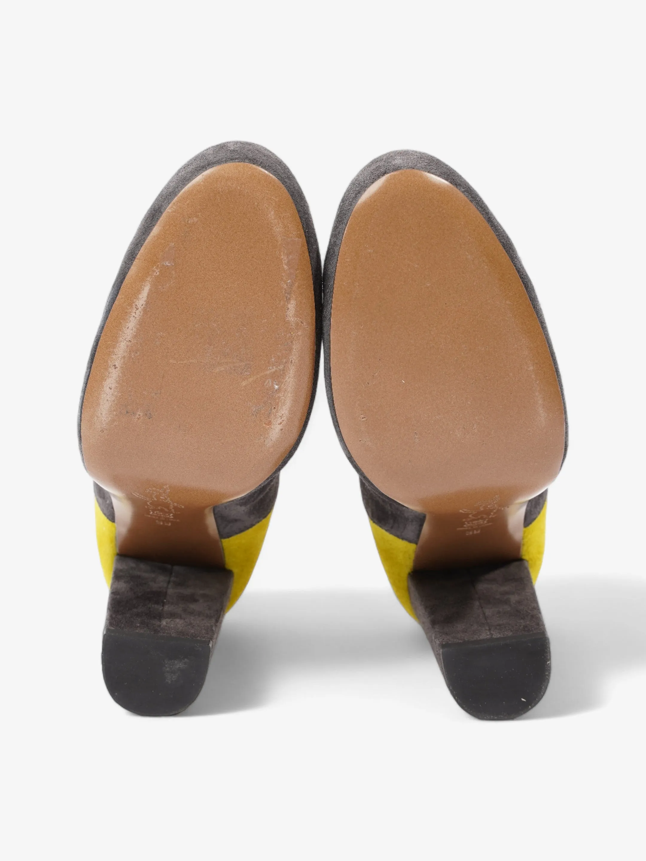 Marni Two Tone Heeled Booties 85mm Grey / Yellow Suede EU 39 UK 6