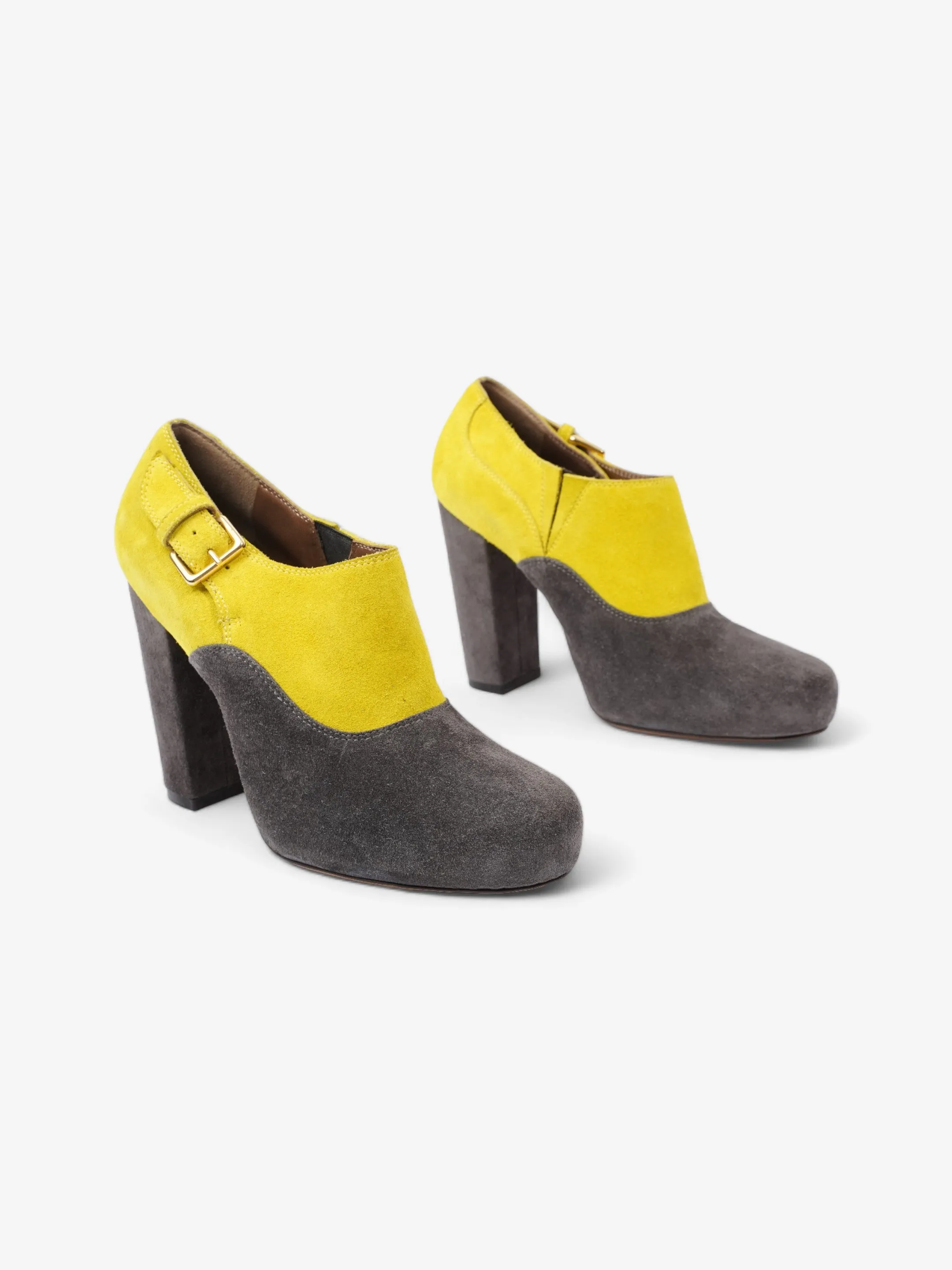 Marni Two Tone Heeled Booties 85mm Grey / Yellow Suede EU 39 UK 6