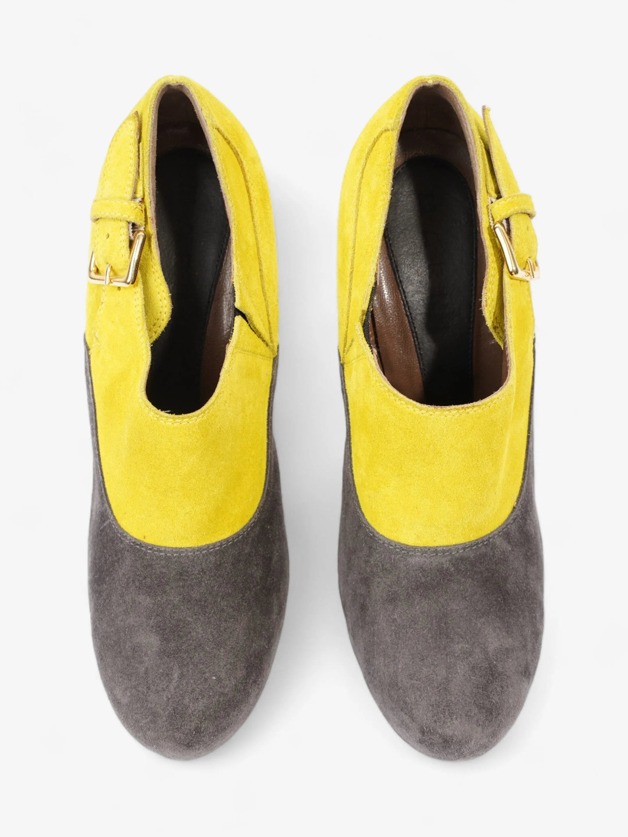 Marni Two Tone Heeled Booties 85mm Grey / Yellow Suede EU 39 UK 6