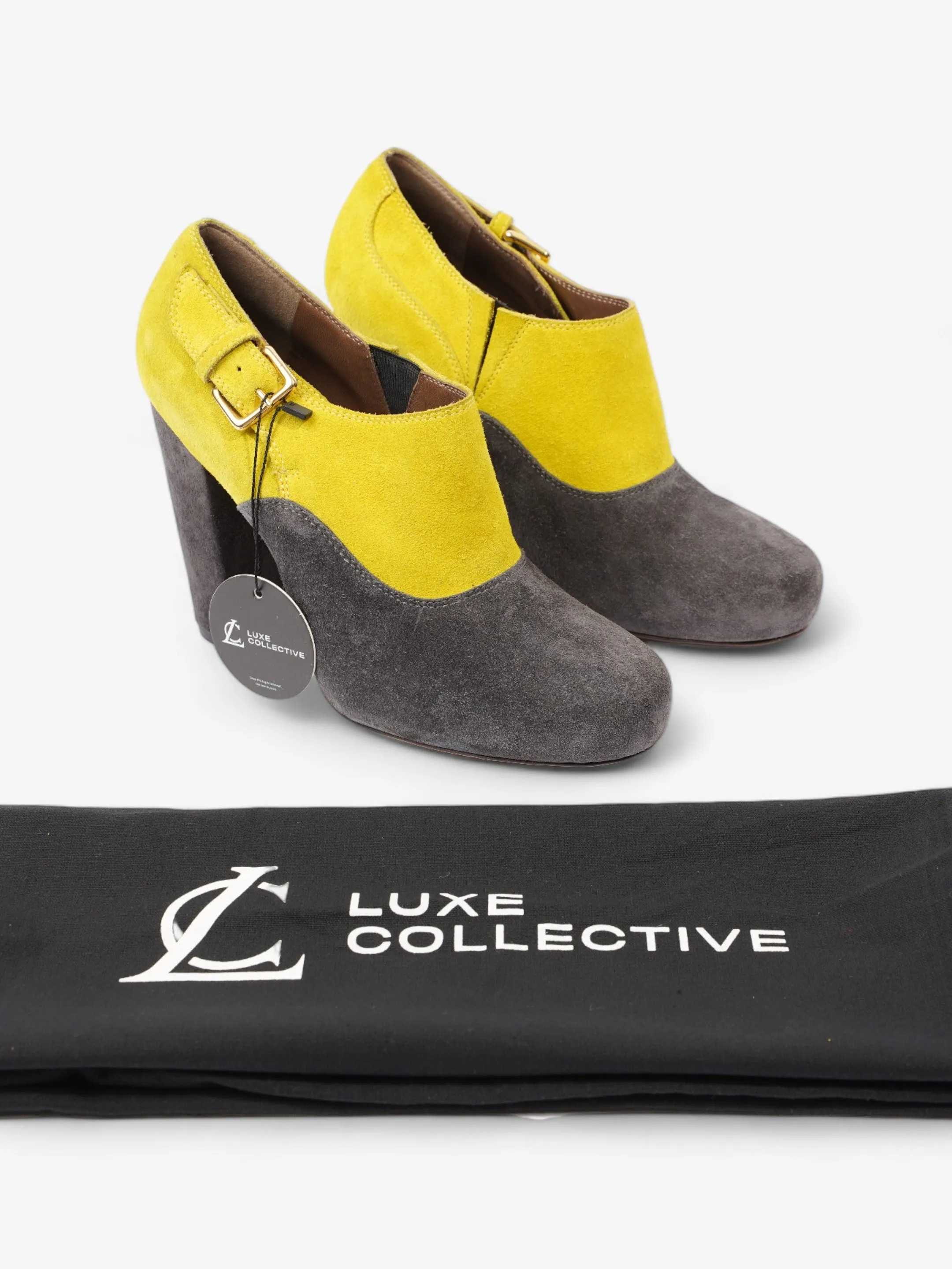 Marni Two Tone Heeled Booties 85mm Grey / Yellow Suede EU 39 UK 6