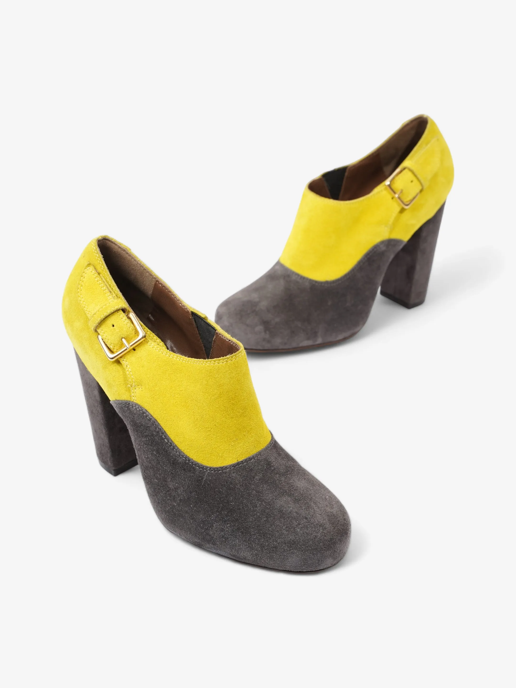 Marni Two Tone Heeled Booties 85mm Grey / Yellow Suede EU 39 UK 6