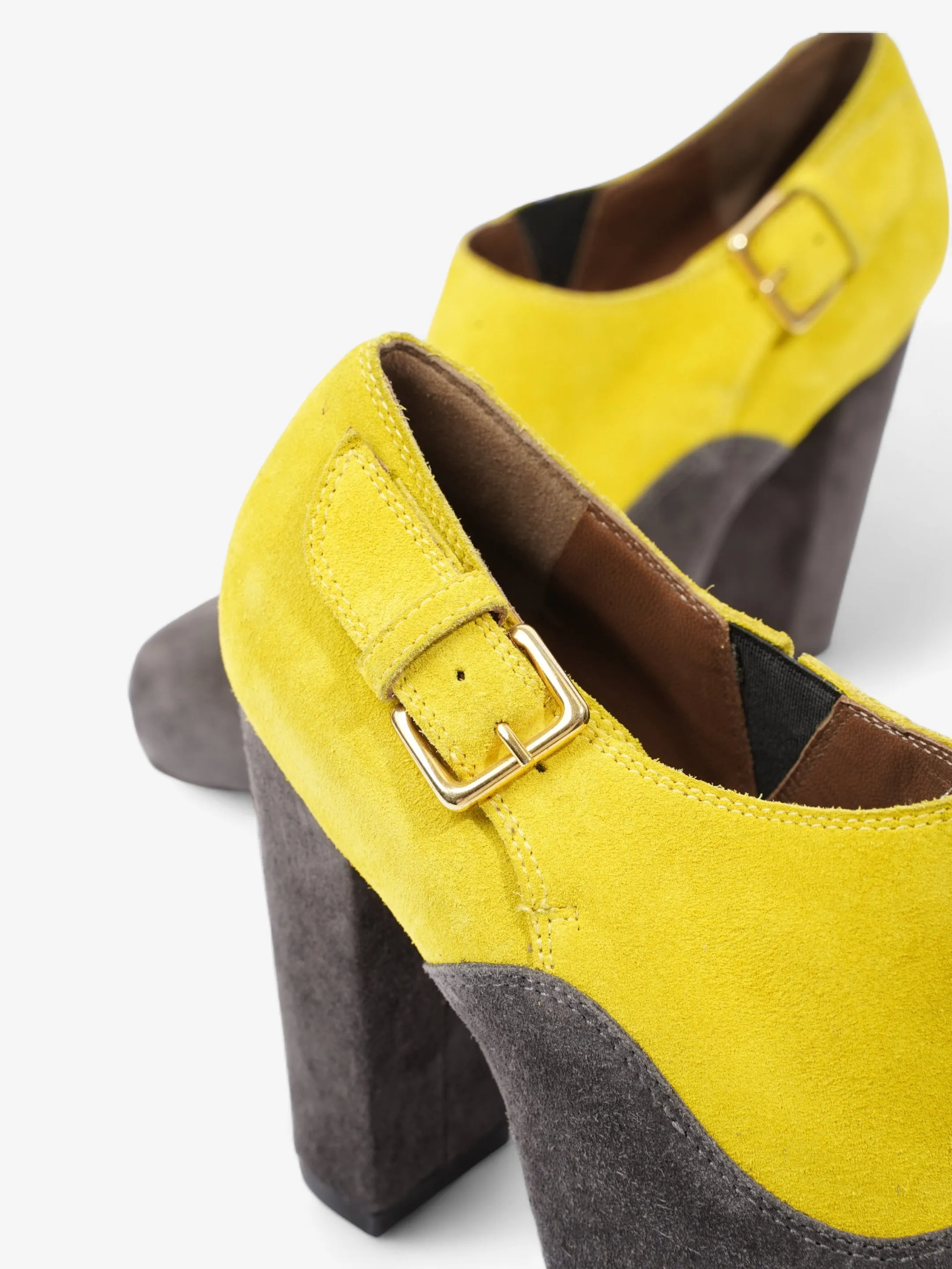 Marni Two Tone Heeled Booties 85mm Grey / Yellow Suede EU 39 UK 6
