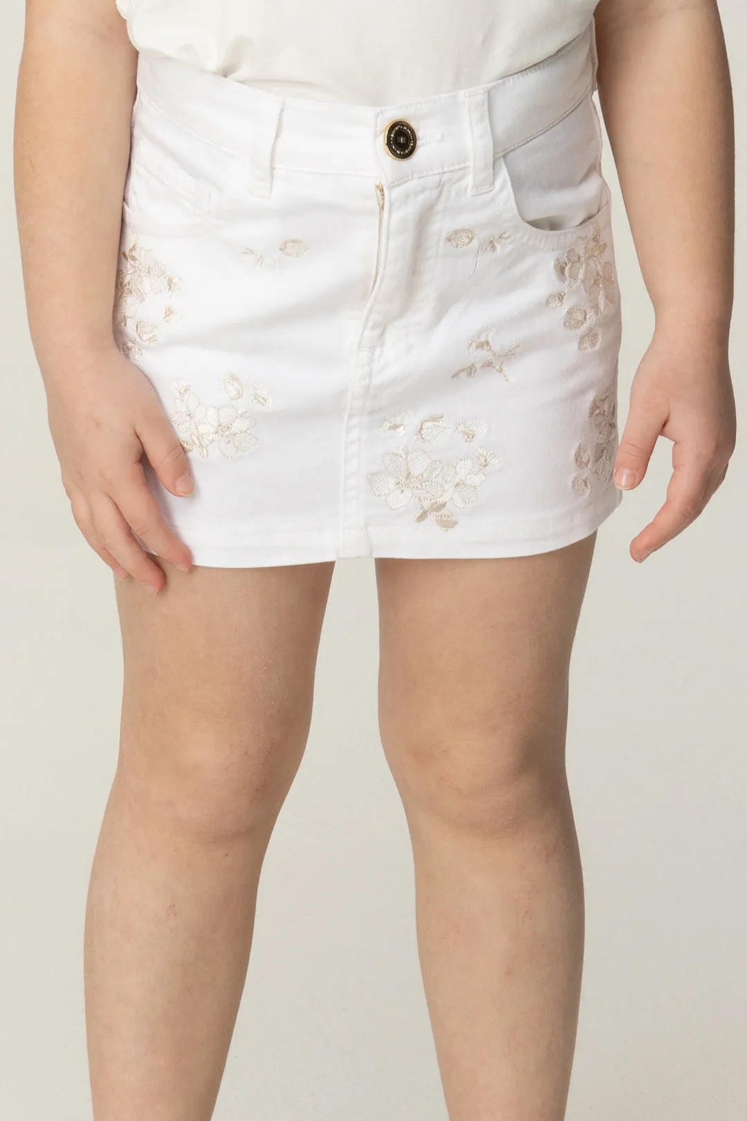 Minigonna In Jeans con Ricami Floreali