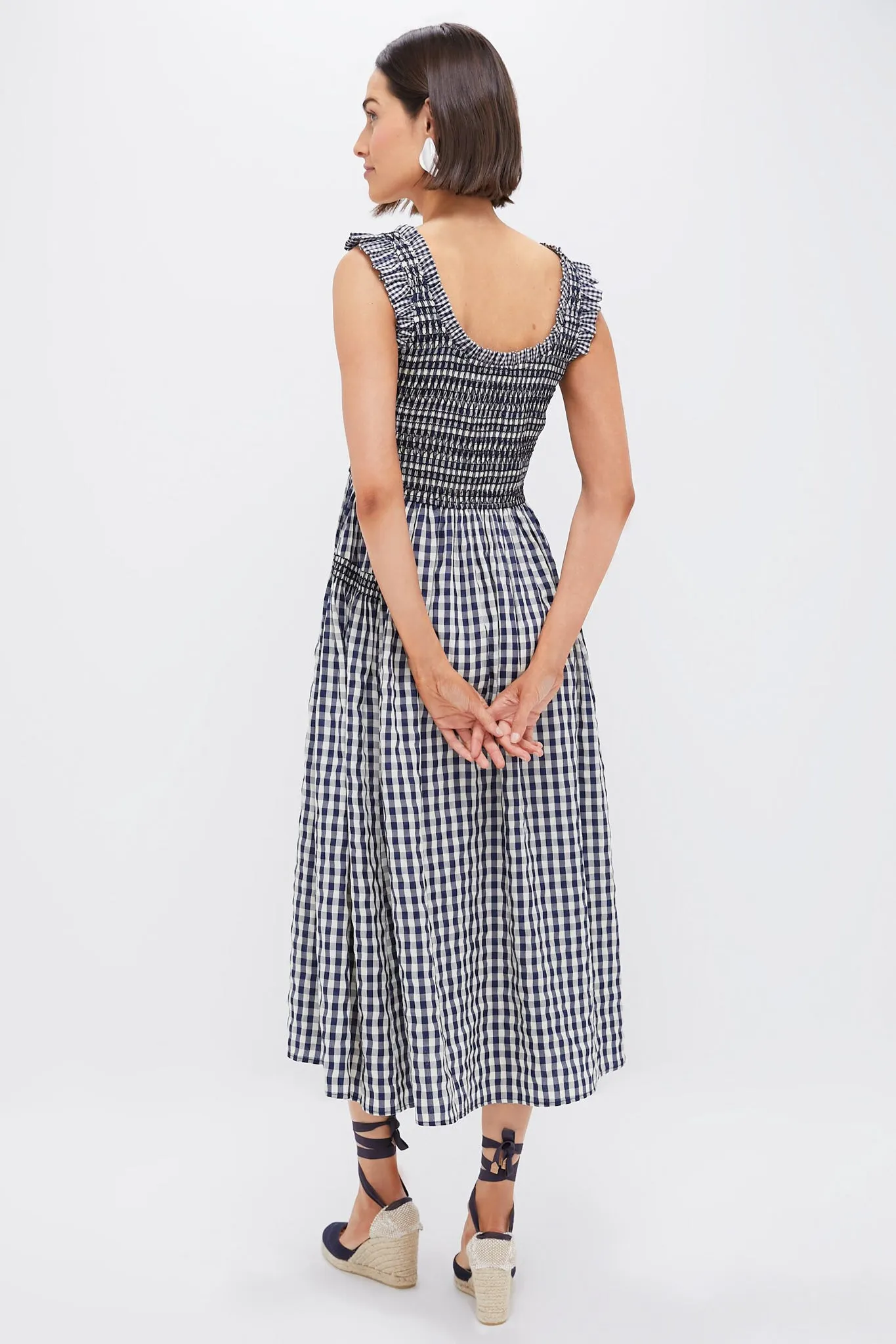 Navy Gingham Smocked Abilene Midi Dress