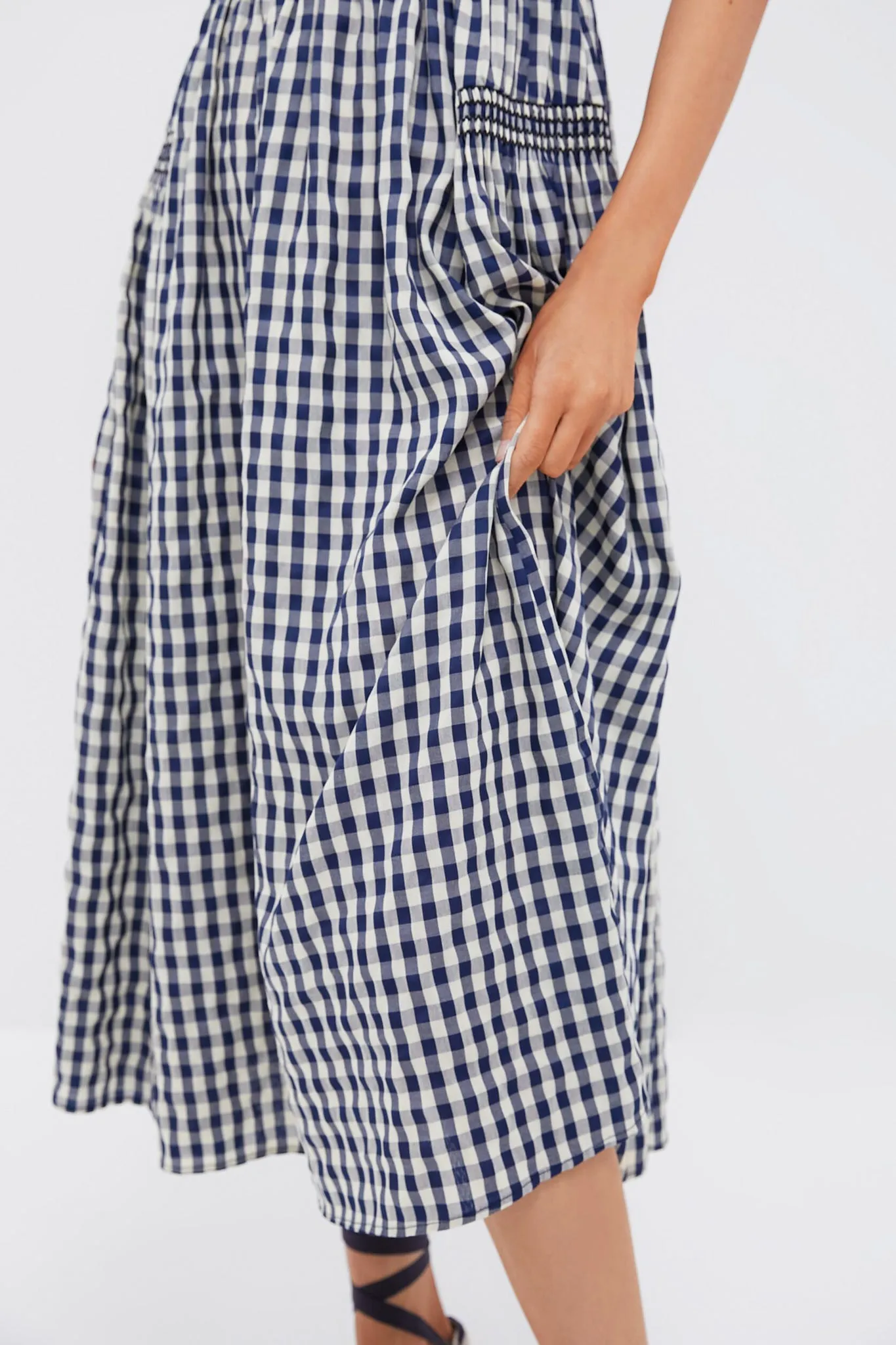 Navy Gingham Smocked Abilene Midi Dress