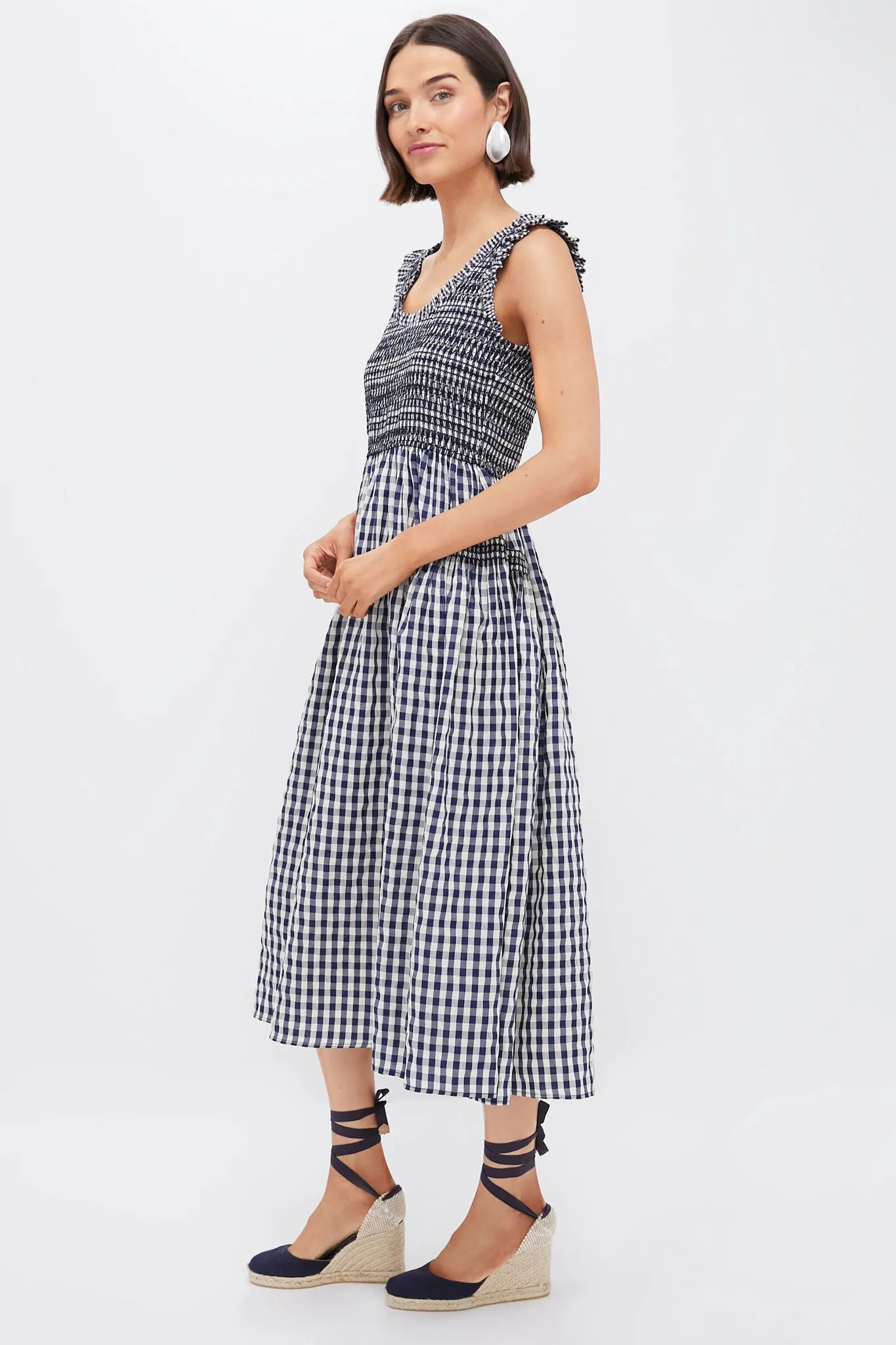 Navy Gingham Smocked Abilene Midi Dress