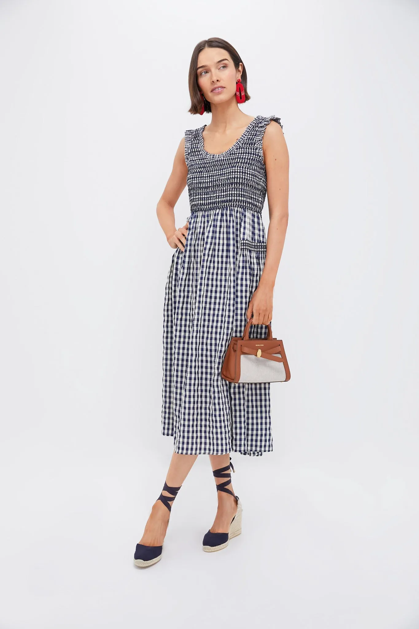Navy Gingham Smocked Abilene Midi Dress