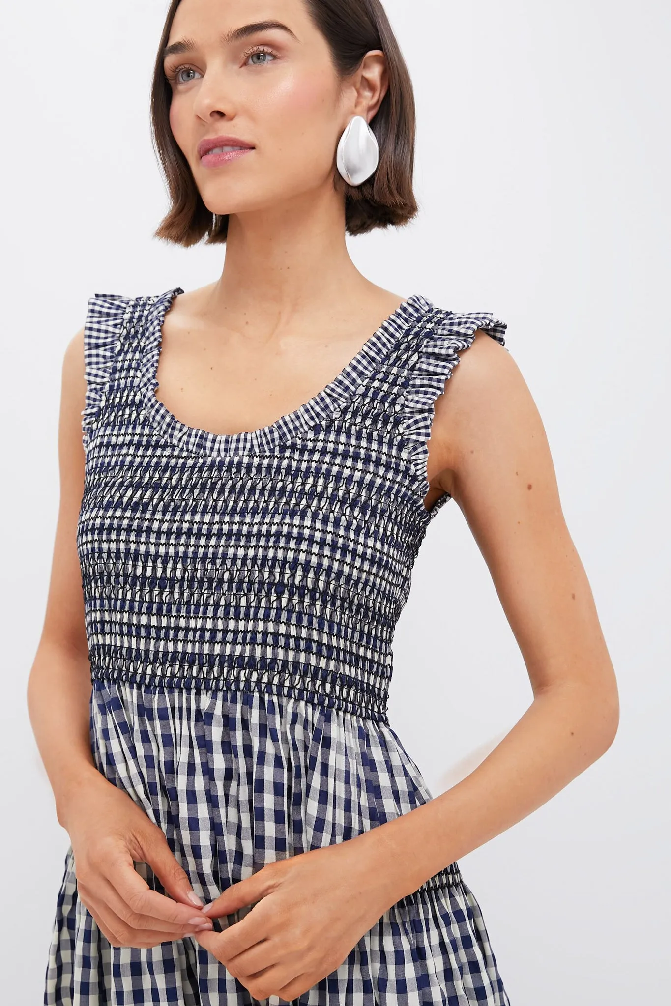 Navy Gingham Smocked Abilene Midi Dress