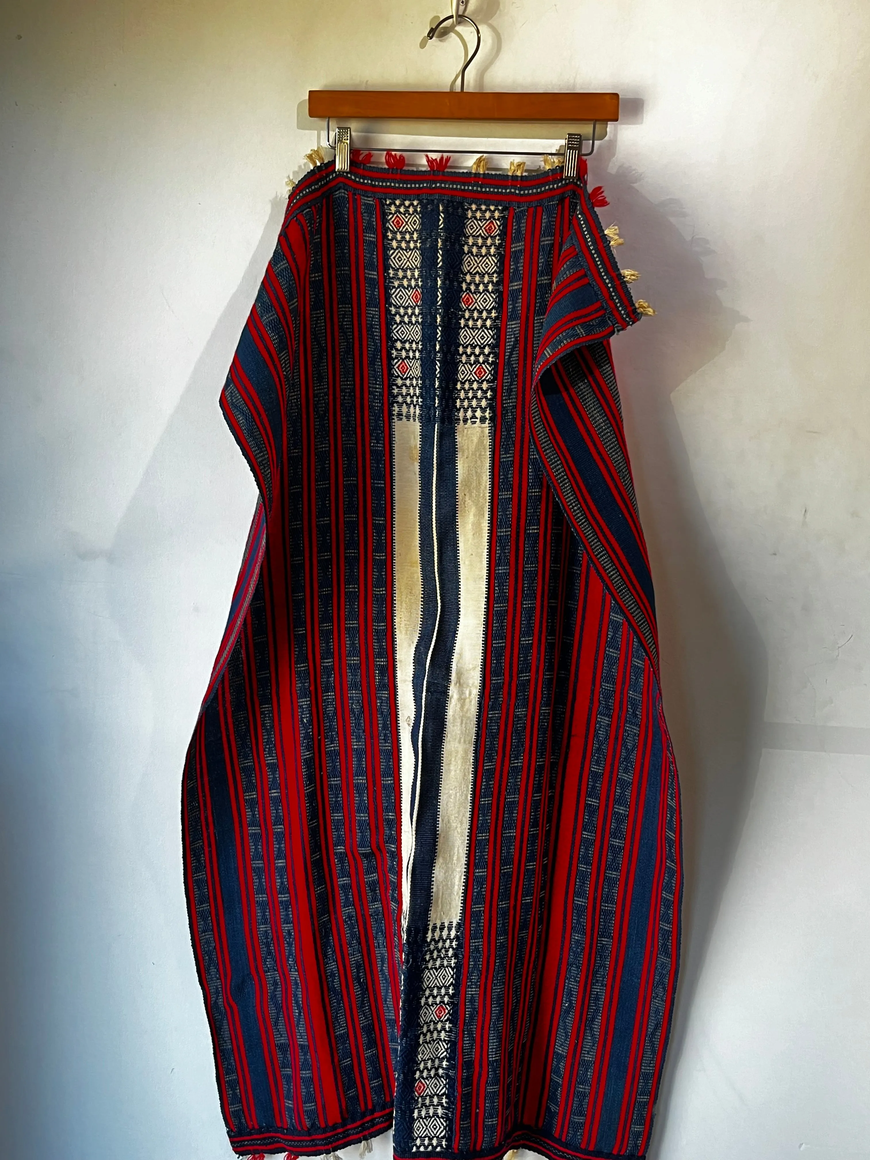 Navy, Red and White Woven Tapestry Table
