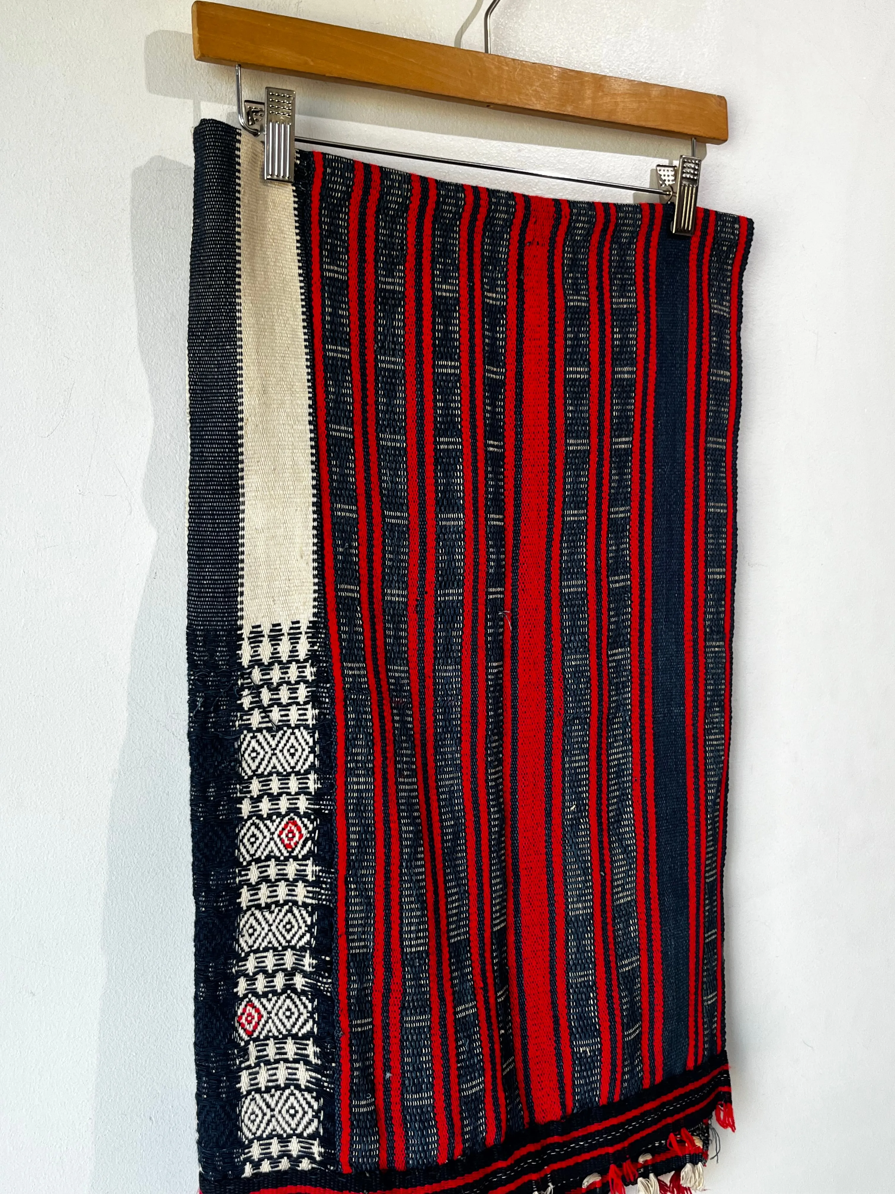 Navy, Red and White Woven Tapestry Table
