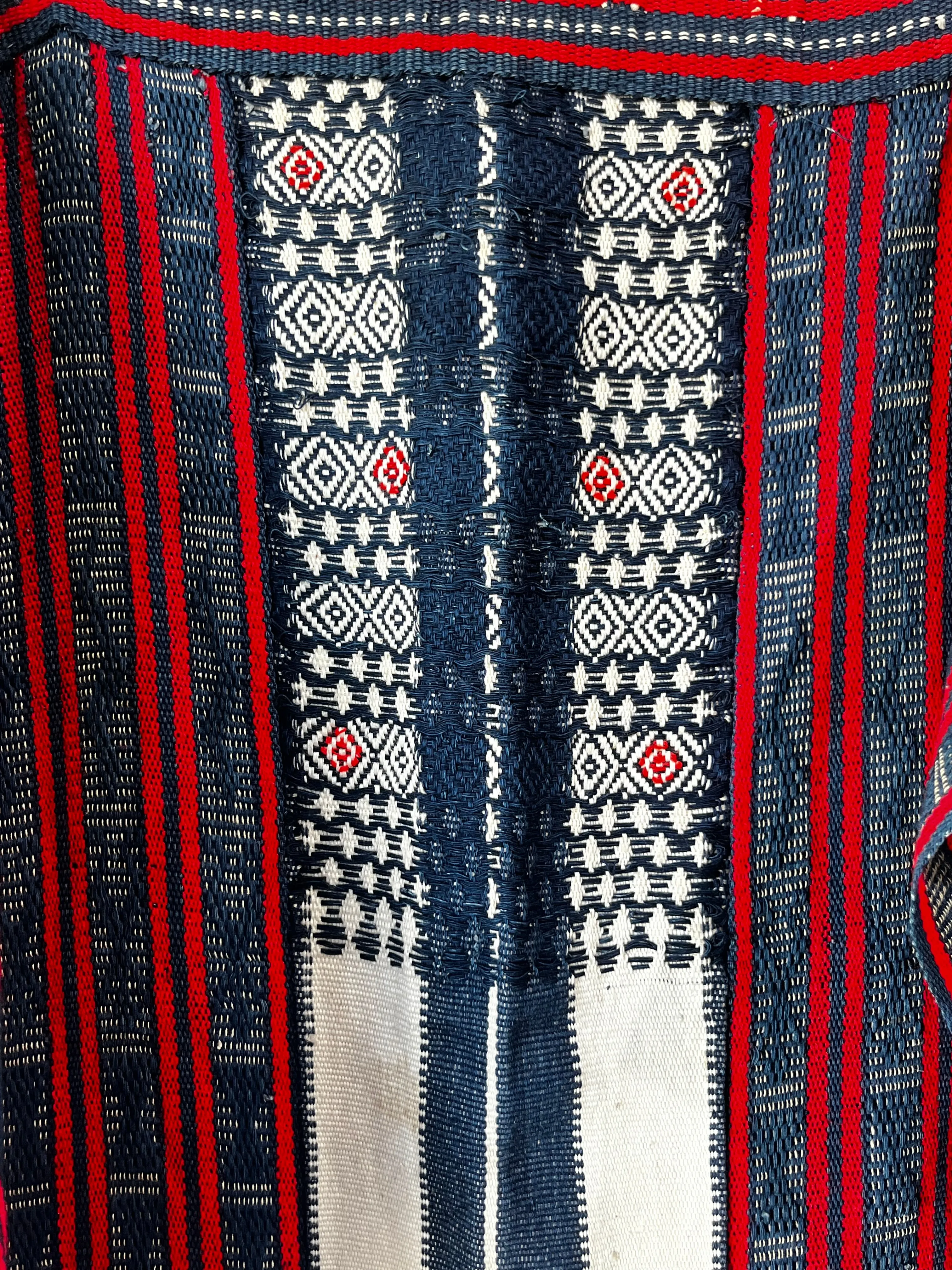 Navy, Red and White Woven Tapestry Table
