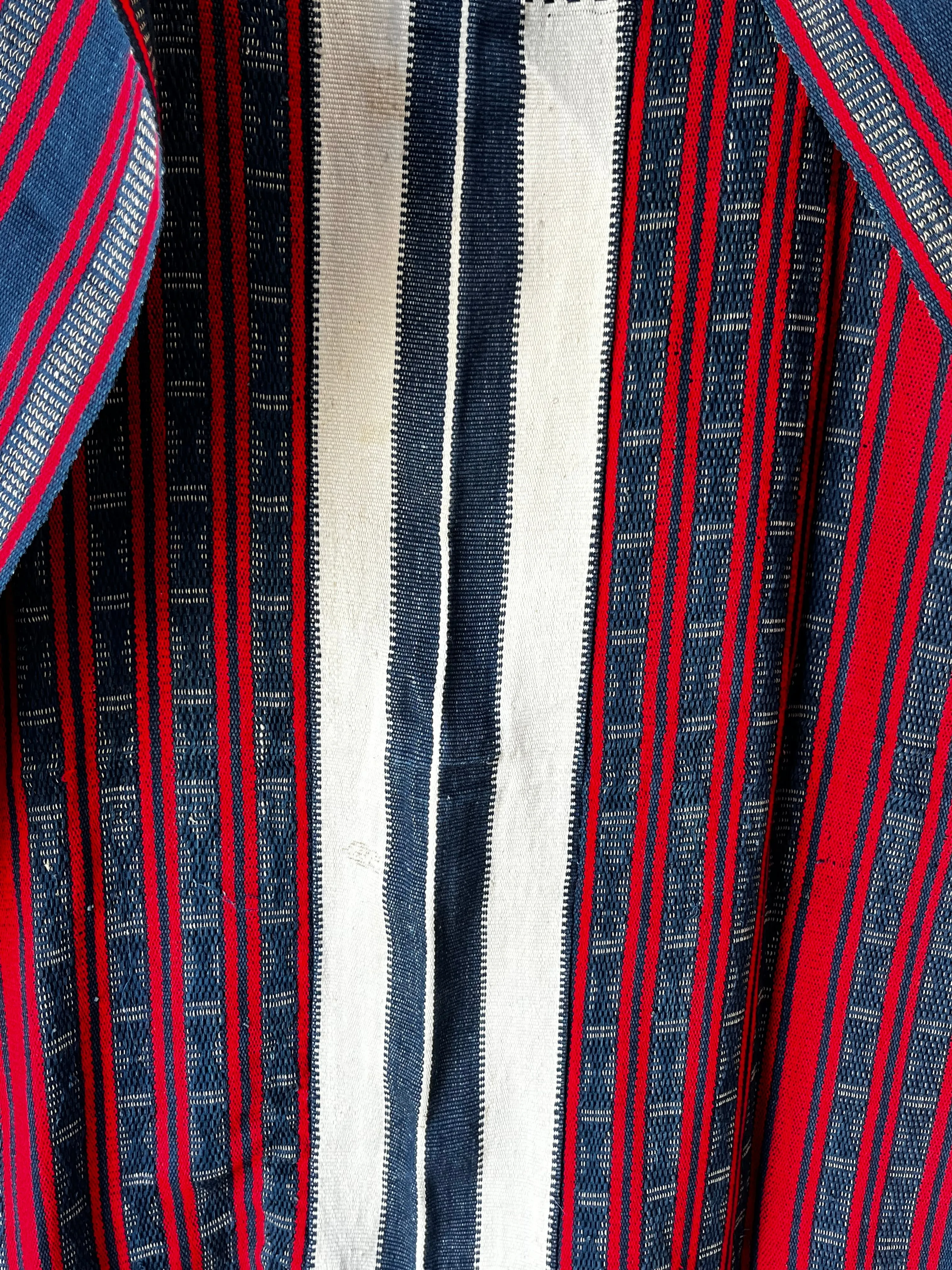 Navy, Red and White Woven Tapestry Table