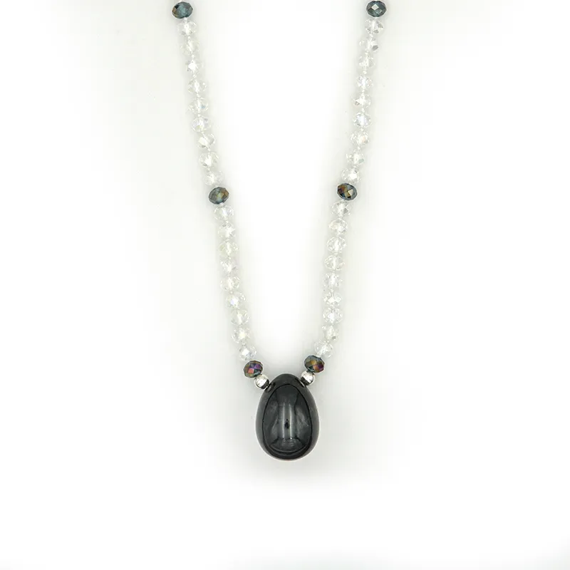 Nephrite Jade with Clear Glass Yoni Egg Mala - Light Collection