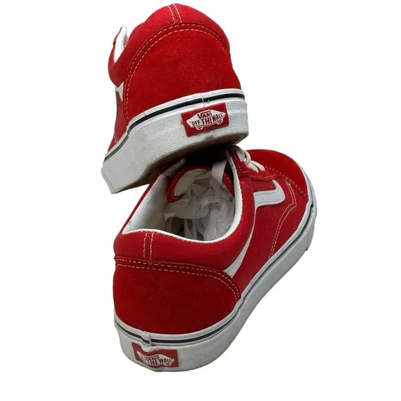 New Men’s Van’s Lace Up Red &amp; White Sneakers Leather, Suede&amp; Canvas Size 10