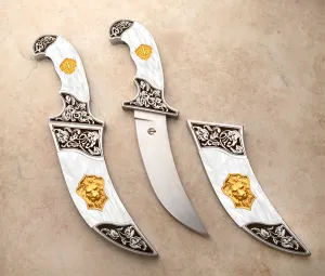 Noble Lion medium size kirpans in exquisite midnight blue or white pearl Kirinite (durable resin)