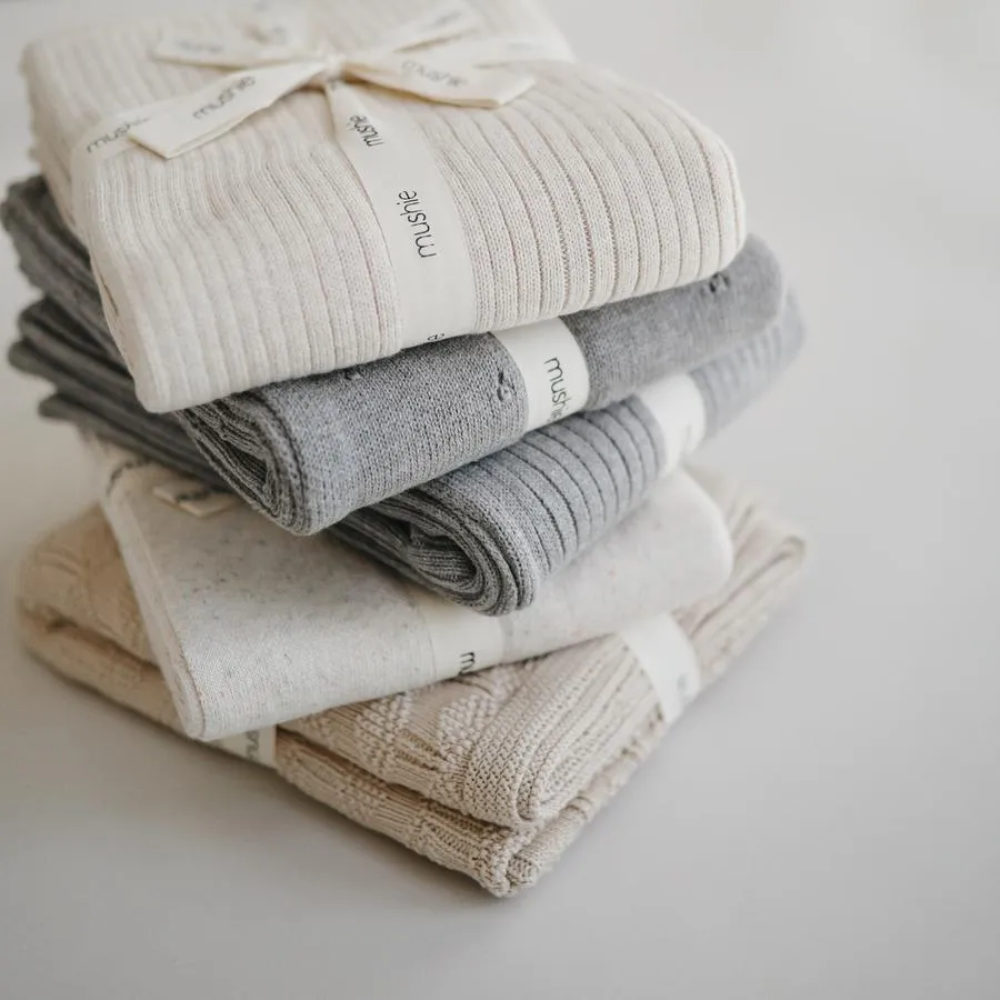Organic Cotton Knitted Ribbed Baby Blanket (Ivory)