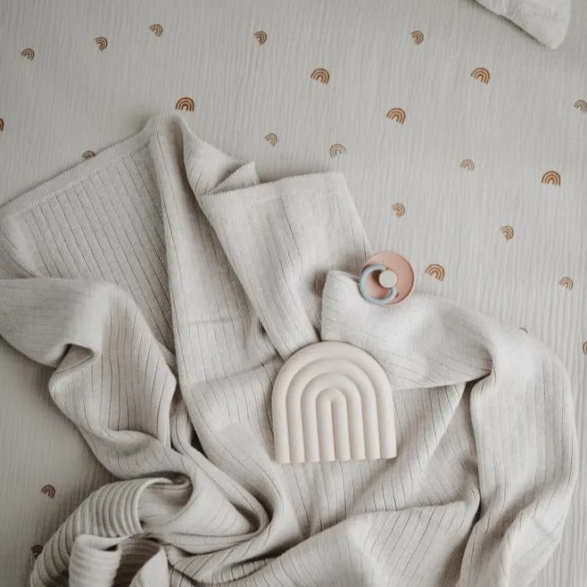 Organic Cotton Knitted Ribbed Baby Blanket (Ivory)