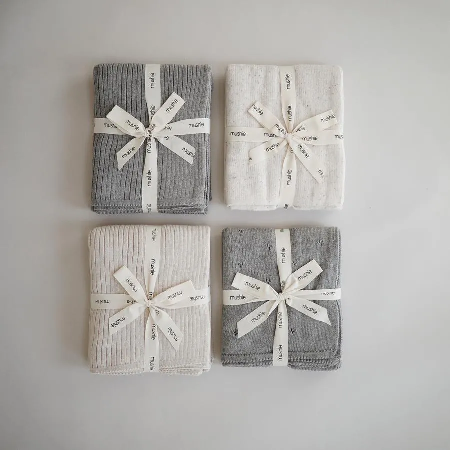 Organic Cotton Knitted Ribbed Baby Blanket (Ivory)