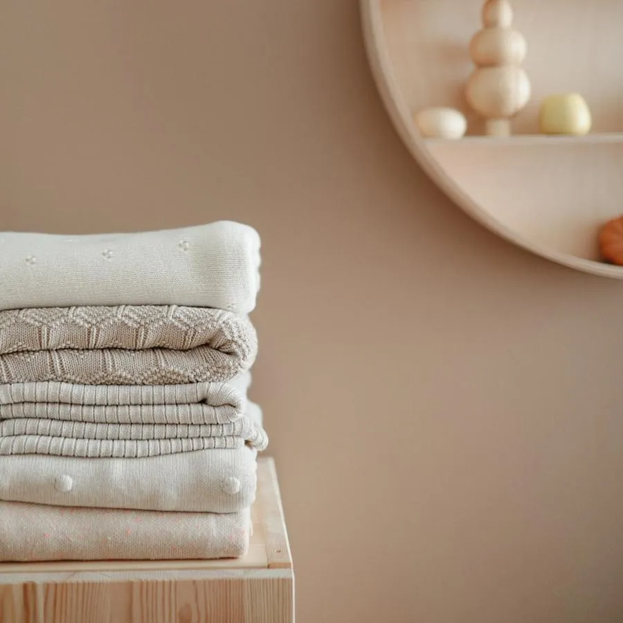 Organic Cotton Knitted Ribbed Baby Blanket (Ivory)