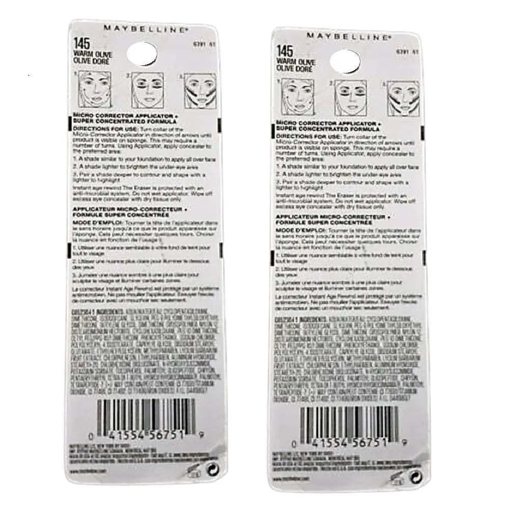 Pack of 2 Maybelline New York Instant Age Rewind Instant Eraser Multi-Use Concealer, Warm Olive # 145