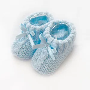 Pale Blue Knitted Booties with Satin Bow