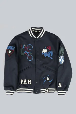 PARRA RUN SIT & BIKE VARSITY JACKET NAVY BLUE