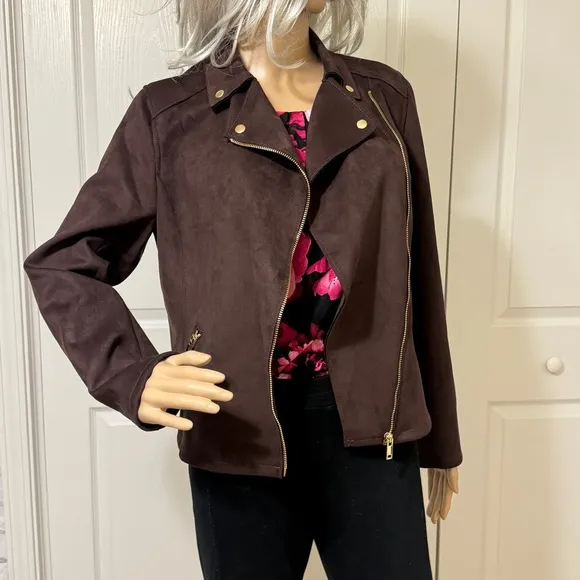 Philosophy by REPUBLIC CLOTHING Faux Leather Suede Brown Jacket Small