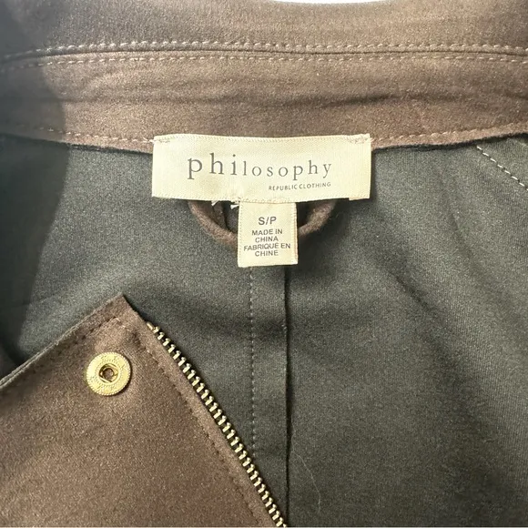 Philosophy by REPUBLIC CLOTHING Faux Leather Suede Brown Jacket Small