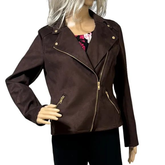 Philosophy by REPUBLIC CLOTHING Faux Leather Suede Brown Jacket Small
