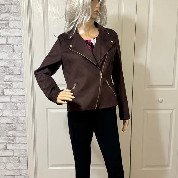 Philosophy by REPUBLIC CLOTHING Faux Leather Suede Brown Jacket Small