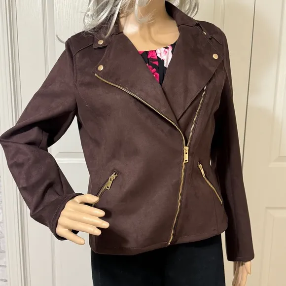 Philosophy by REPUBLIC CLOTHING Faux Leather Suede Brown Jacket Small