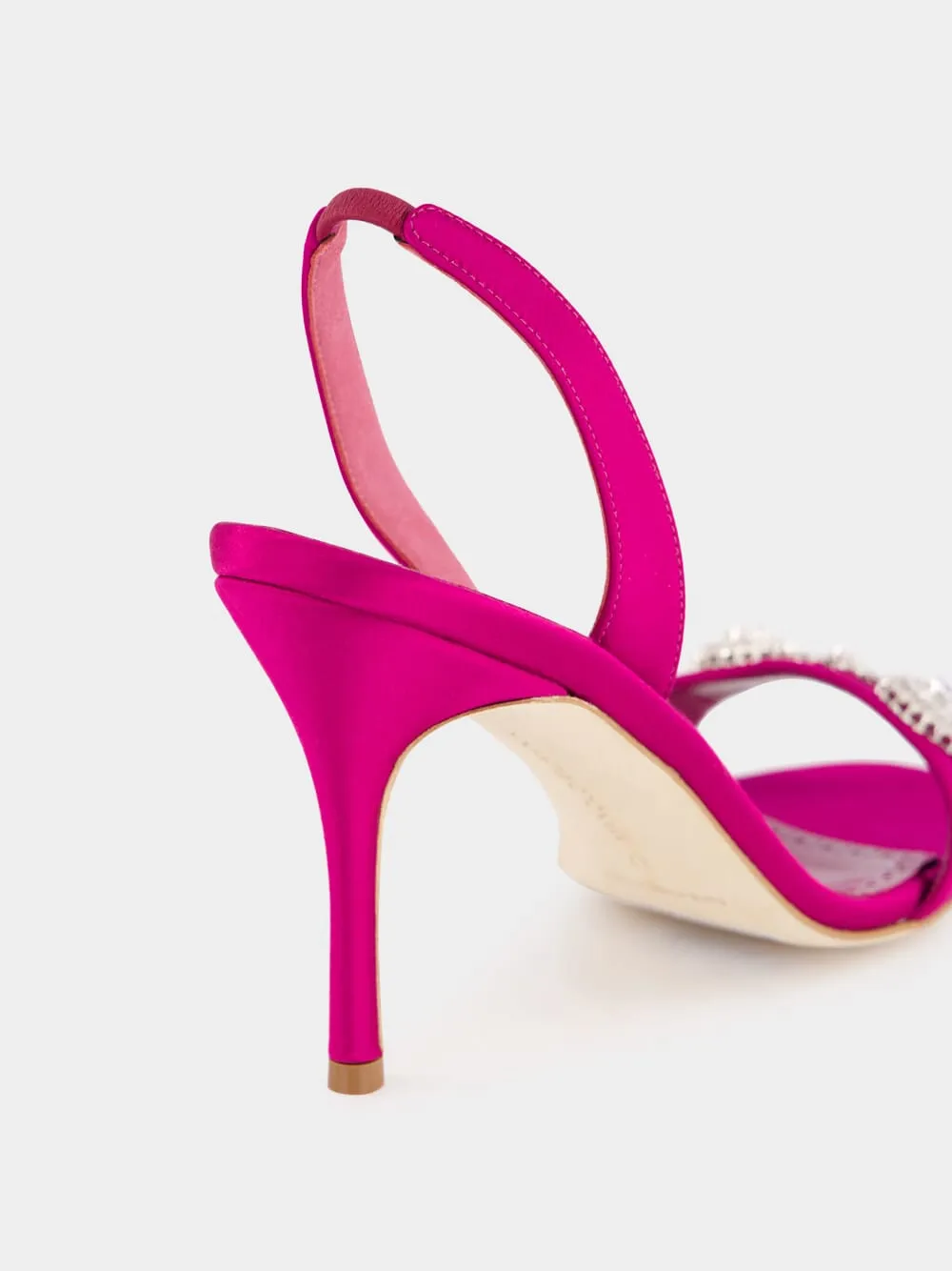 Pink Satin Embellished Slingback Sandals
