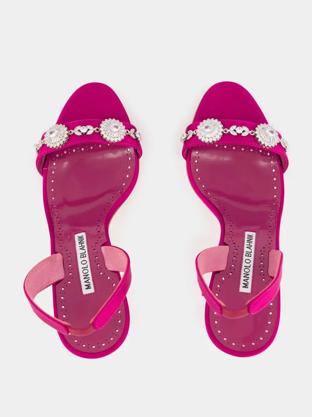 Pink Satin Embellished Slingback Sandals