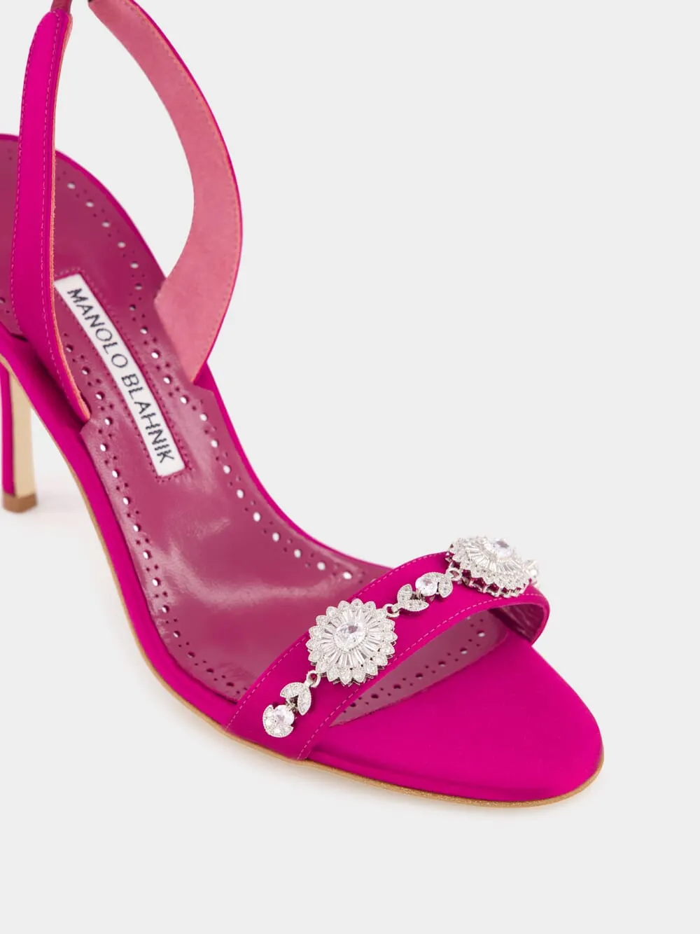 Pink Satin Embellished Slingback Sandals