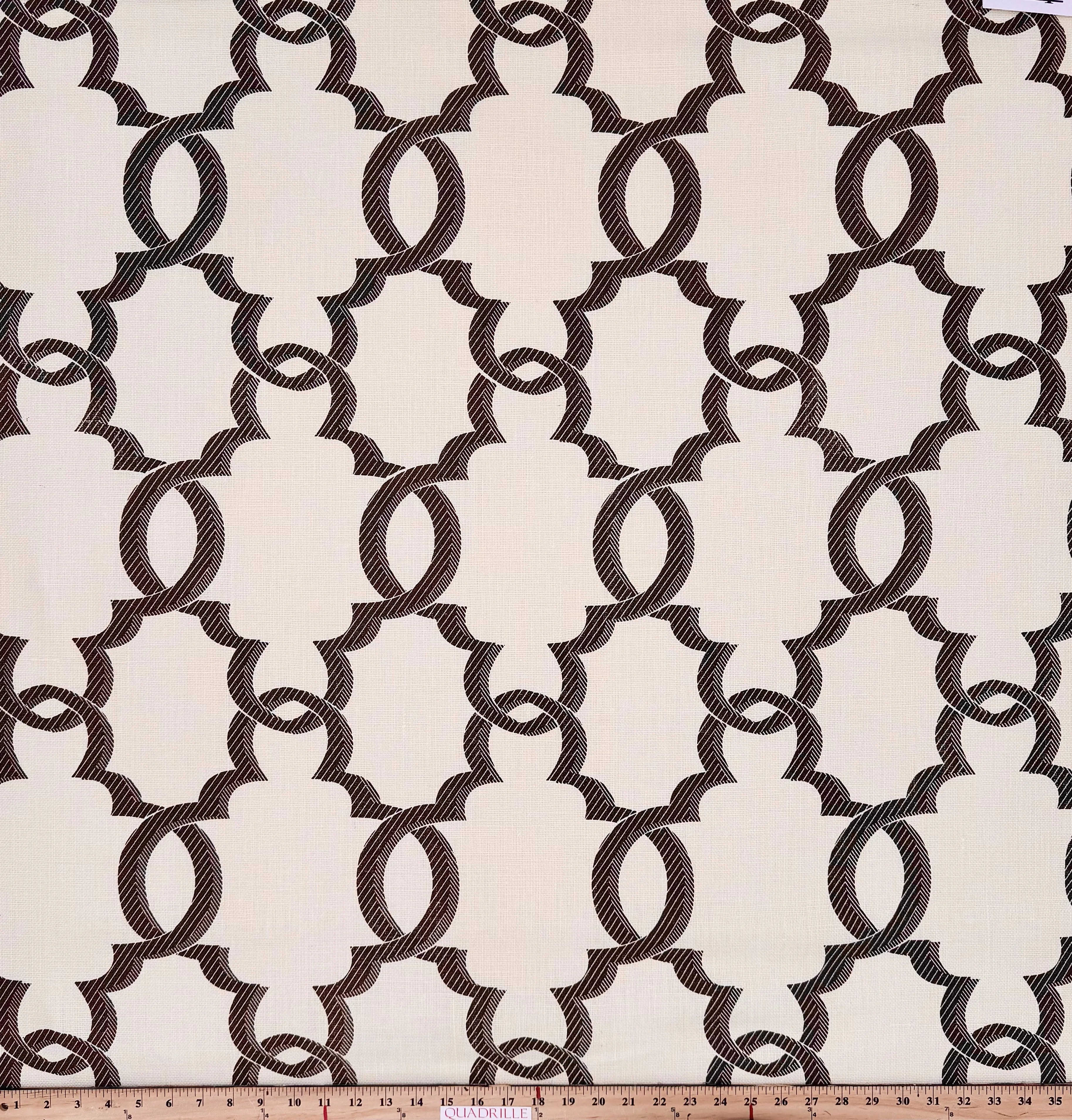 Quadrille Fabric: El Cid - Custom Basketweave Brown on Oyster
