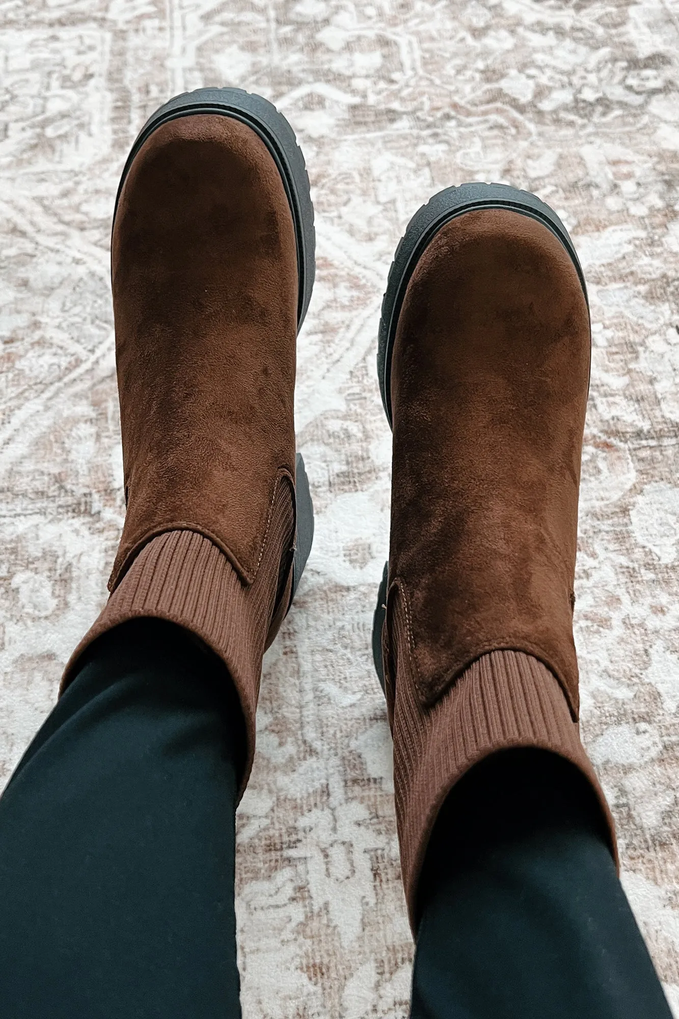 Ramos Ankle Knit Chunky Sole Chelsea Booties (Chocolate Suede)