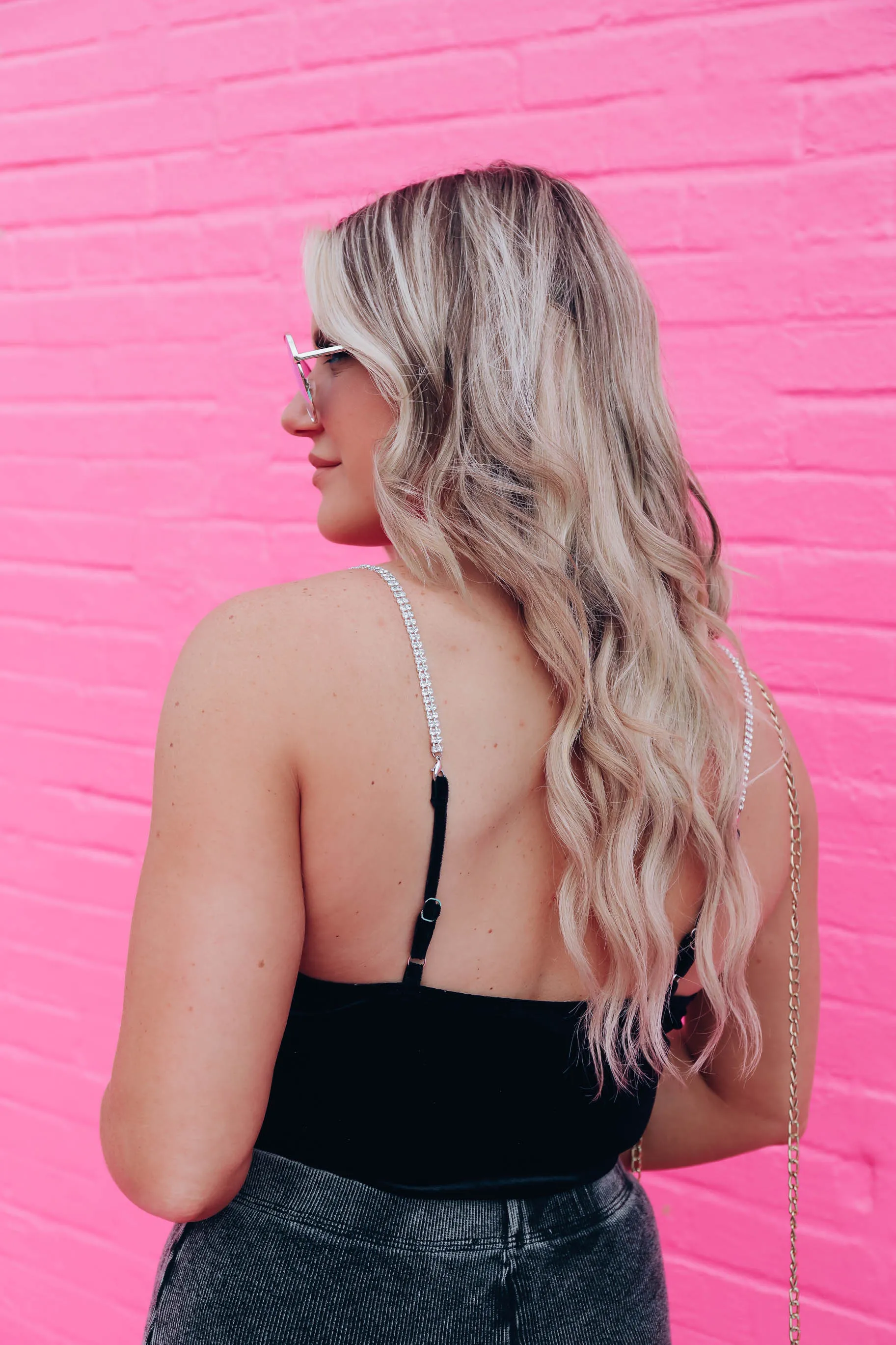 Rhinestones And Velvet Drape Neck Bodysuit - Black