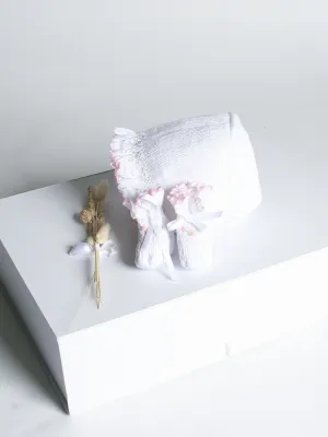 Sarah Louise Rosebud White & Pink Smocked Booties