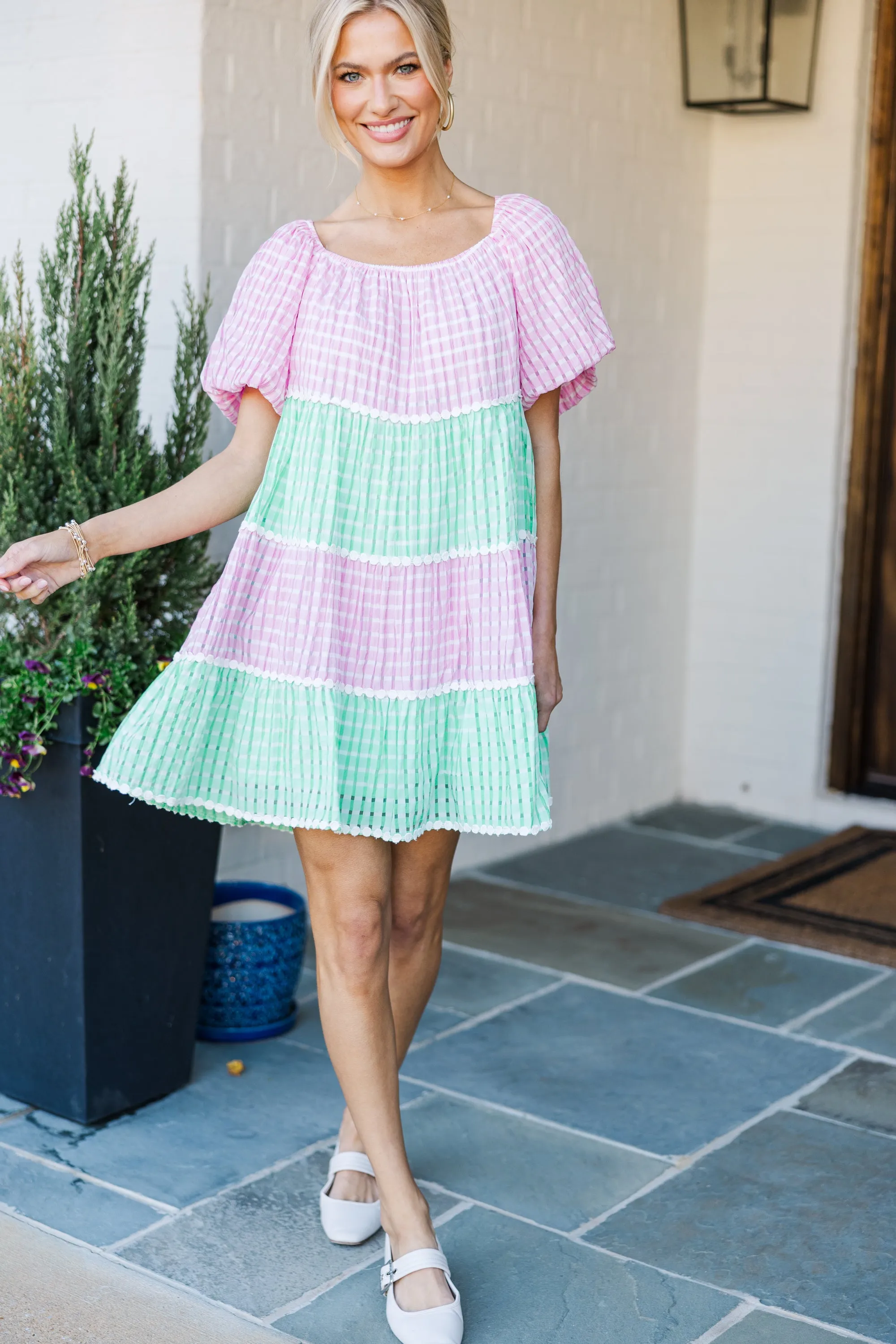 Scarlet Bloom Pink Gingham Babydoll Dress