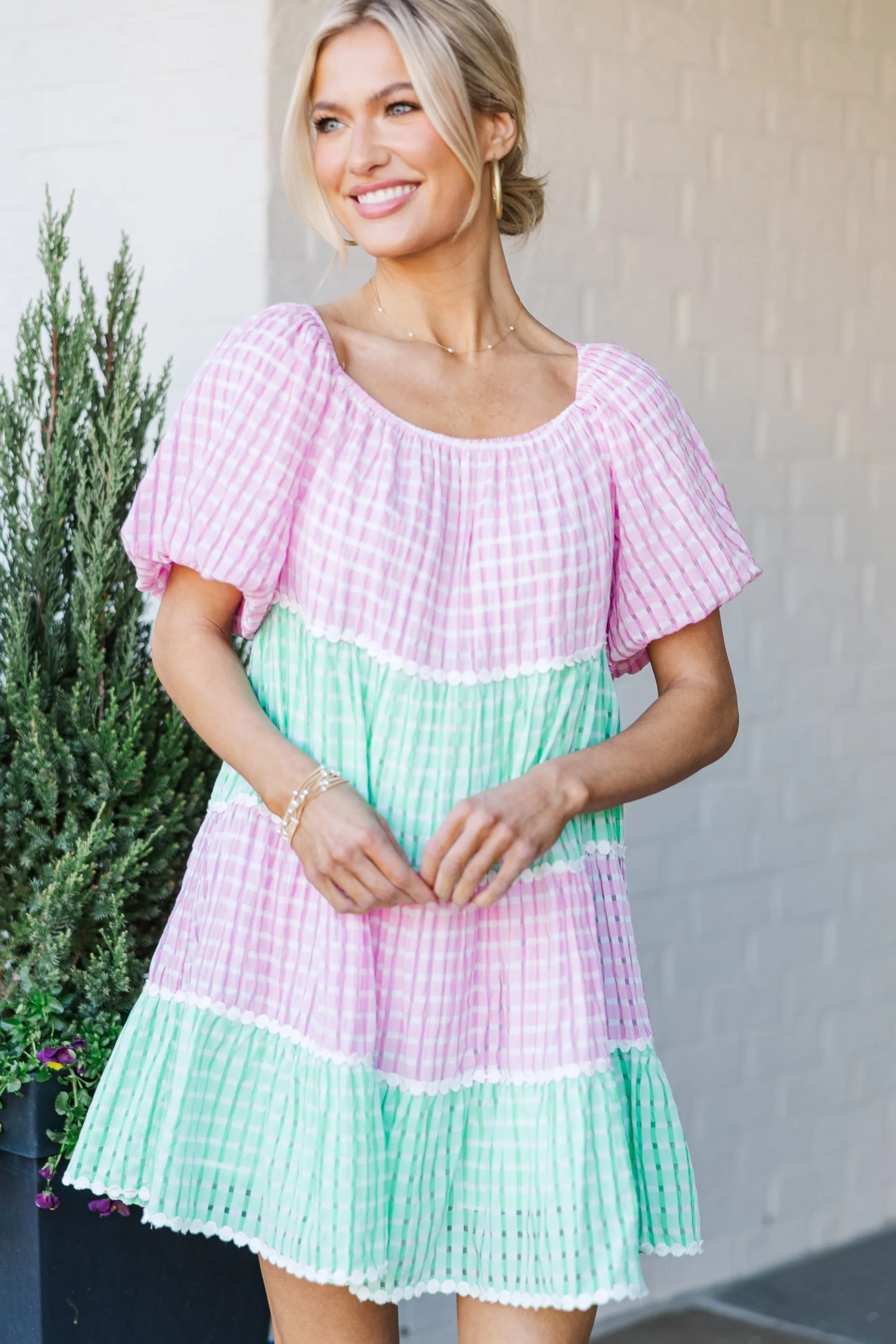 Scarlet Bloom Pink Gingham Babydoll Dress