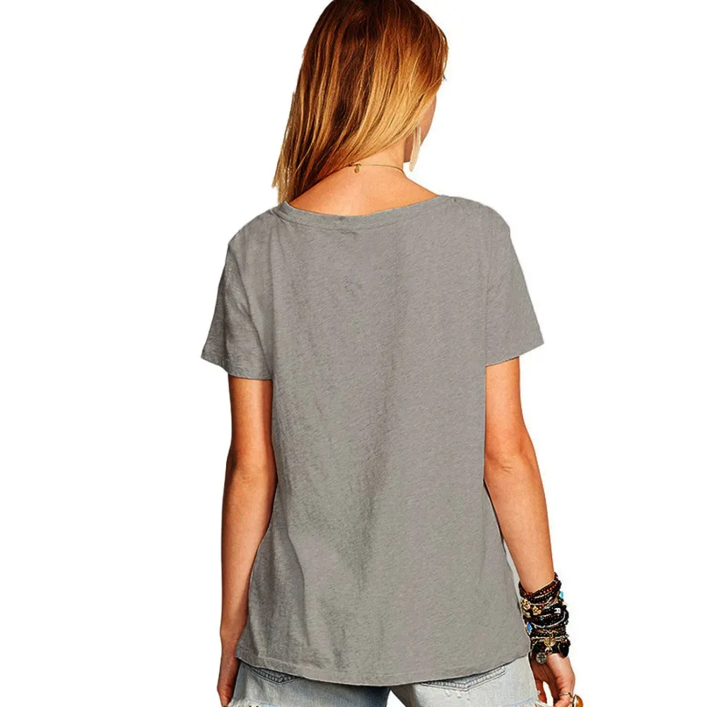 Short Sleeve Flower Skull Printed T Shirt Tops