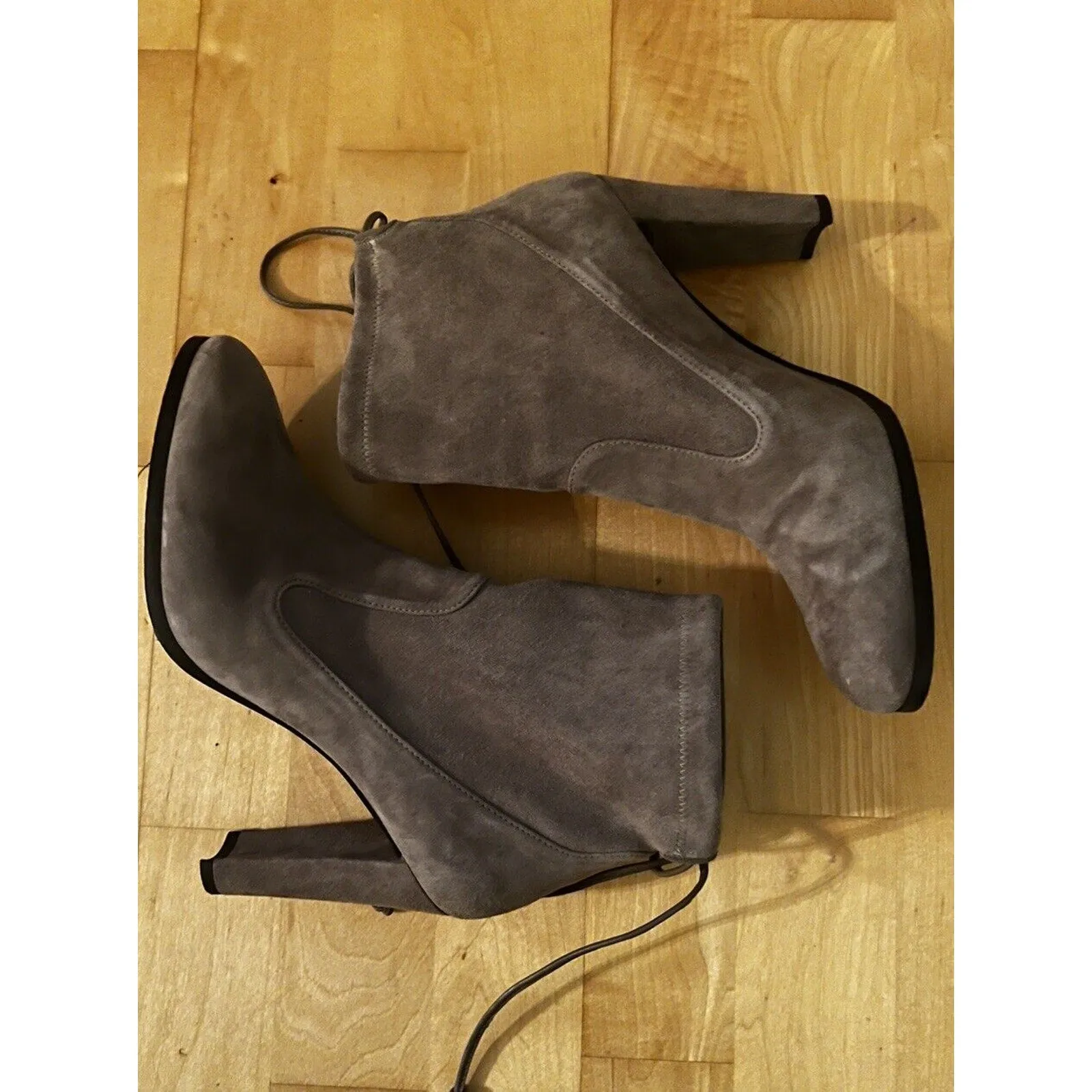 Stuart Weitzman Women's Mitten Sock Gray Ankle Booties with Stiletto Heel, Size 8