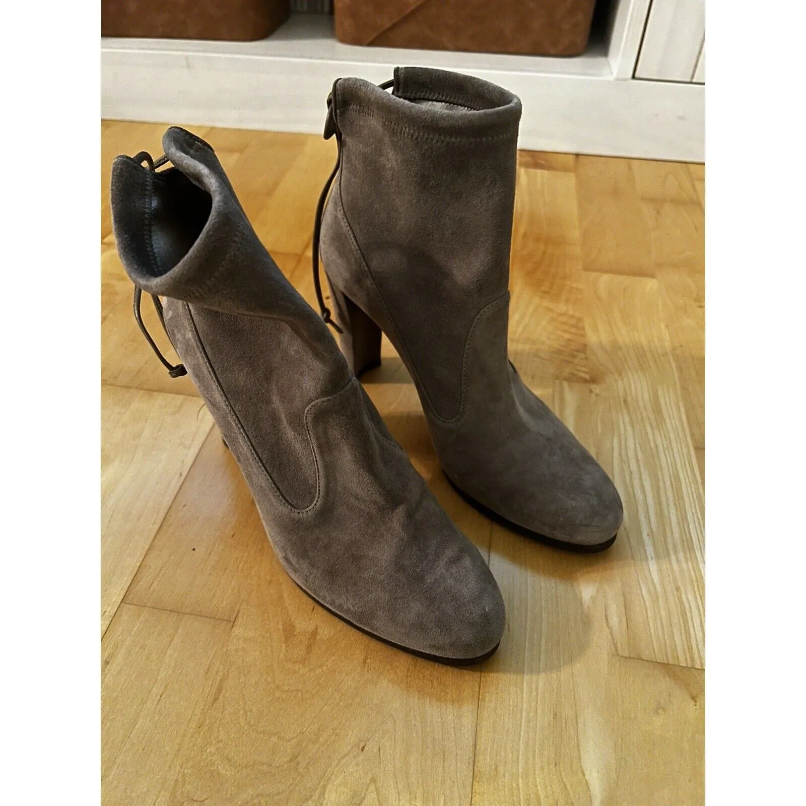 Stuart Weitzman Women's Mitten Sock Gray Ankle Booties with Stiletto Heel, Size 8