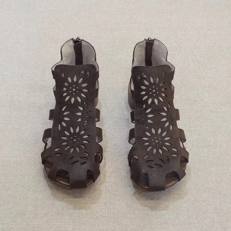 Summer Leather Flower-Hollow Roman Sandals