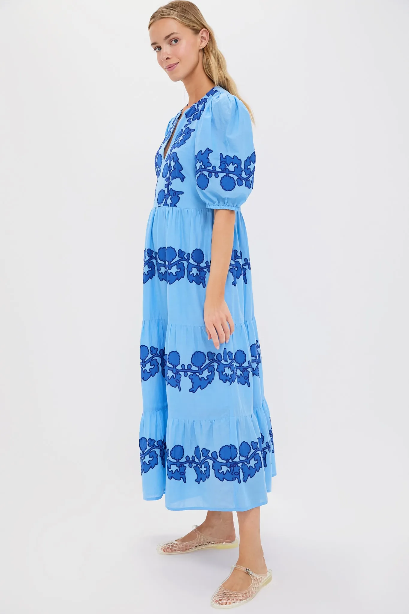 Tangier Blue Puff Sleeve Maxi Dress
