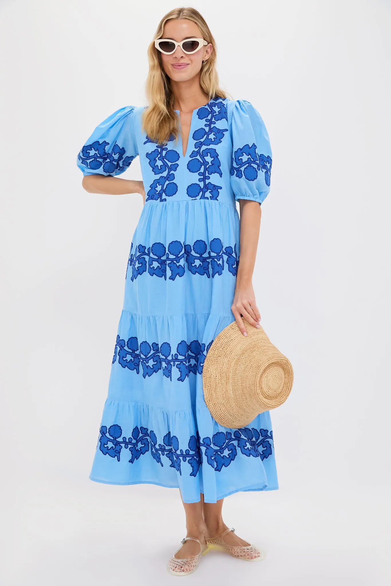 Tangier Blue Puff Sleeve Maxi Dress