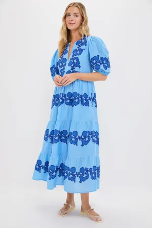 Tangier Blue Puff Sleeve Maxi Dress