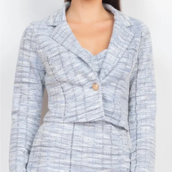 Textured Crop Top With Jacket &amp; Skirts Set