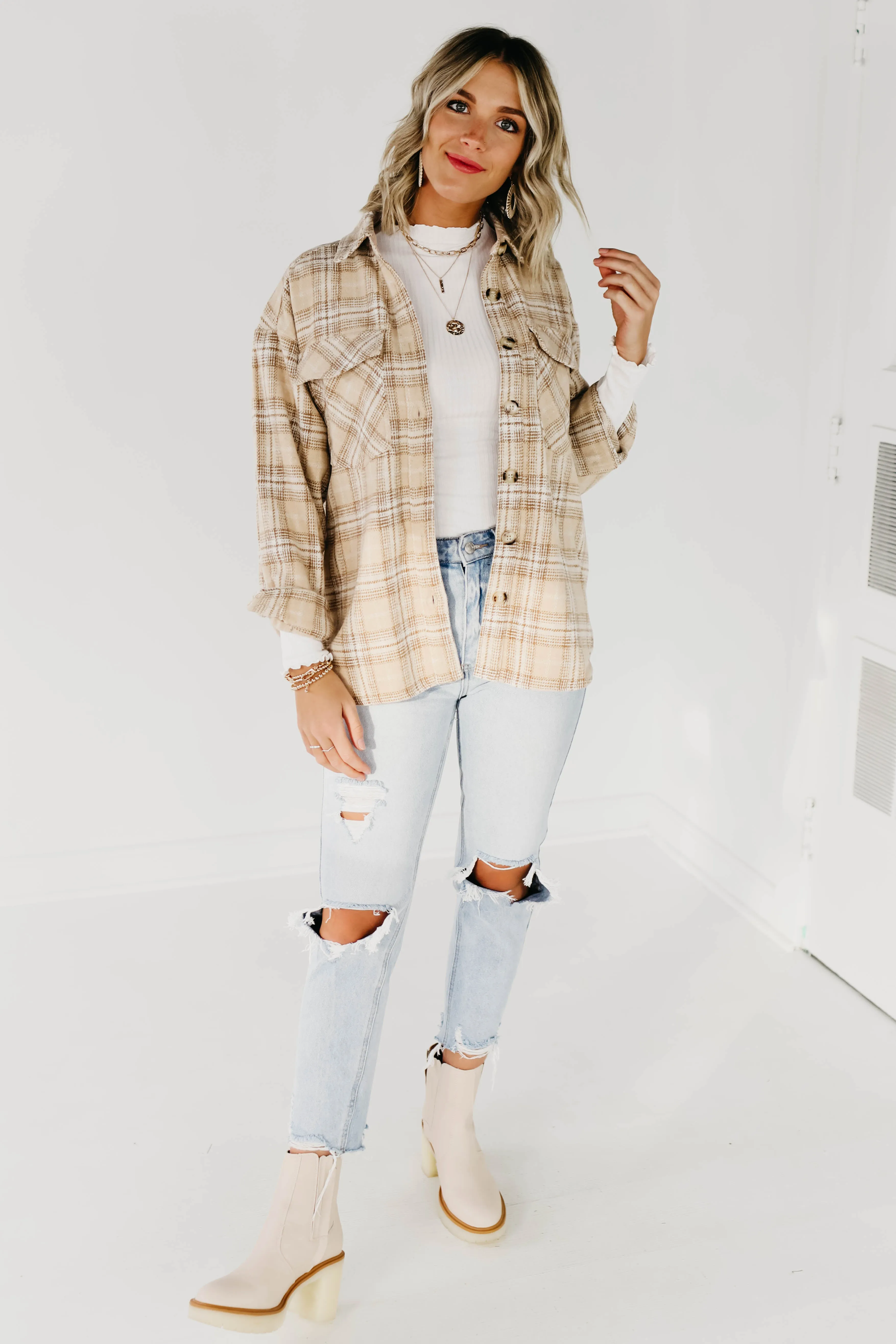The Charlee Plaid Shacket - Natural