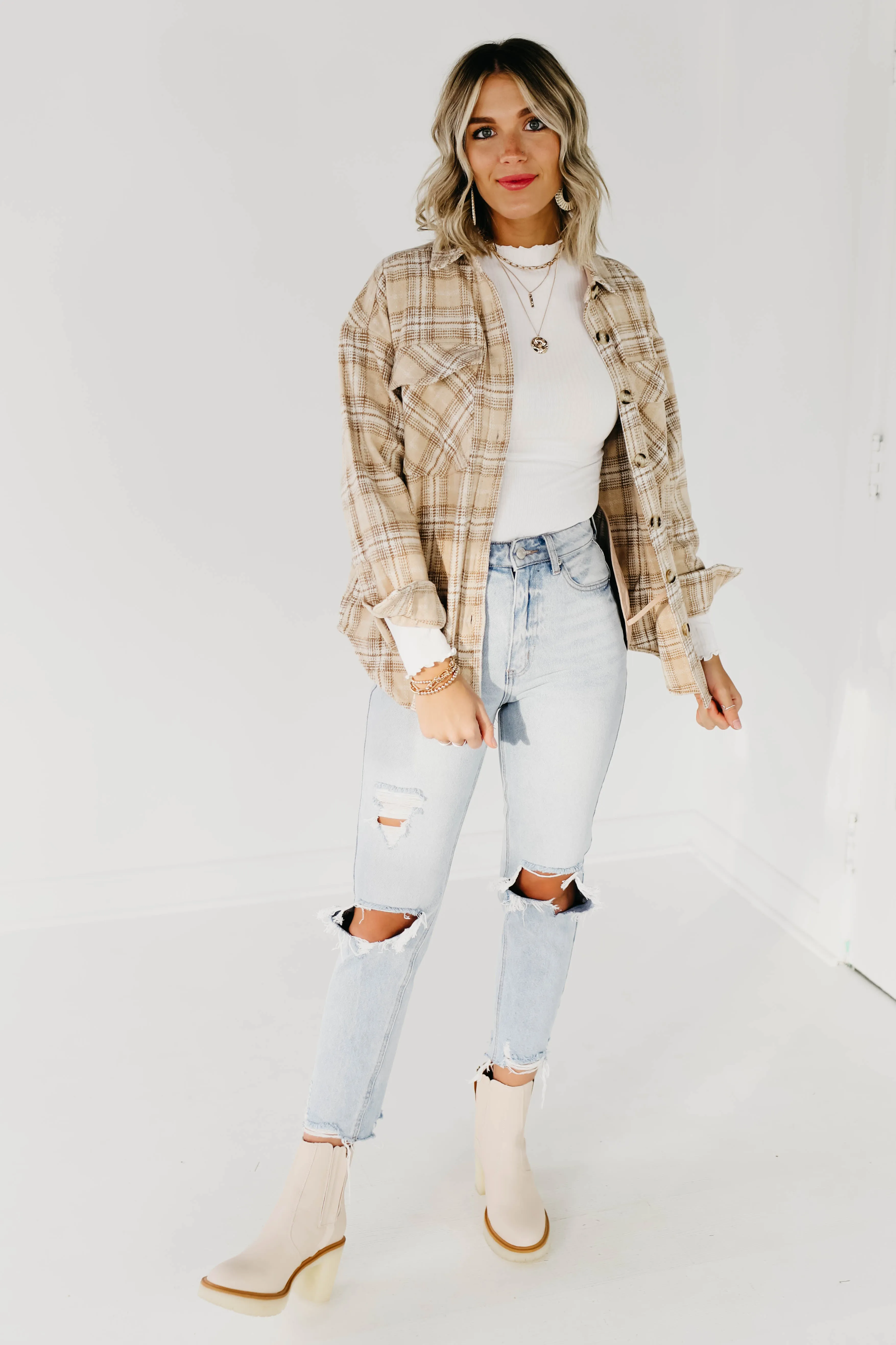 The Charlee Plaid Shacket - Natural